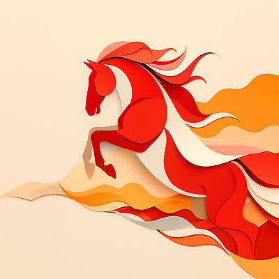 JPG 편집이미지 디자인 예술 컬러 불꽃 그래픽 장식 빨간색 말_게임 페이퍼아트 공예 창의성 편집실사 병오년 붉은말 AI컴퓨터그래픽 AI콘텐츠 불 취미 말_동물 CG 파일형식 2026년