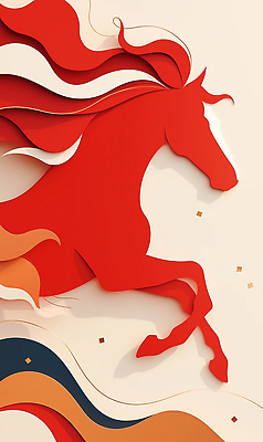 JPG 모양 편집이미지 디자인 실루엣 예술 백그라운드 곡선 모션 장식 빨간색 말_게임 페이퍼아트 출발 생동감 창의성 편집실사 병오년 붉은말 AI컴퓨터그래픽 AI콘텐츠 선 컬러 컨셉 촬영기법 말_동물 CG 파일형식 2026년