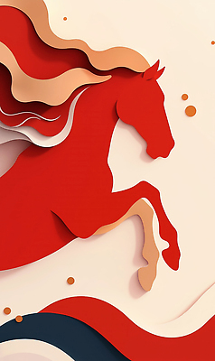 JPG 모양 편집이미지 디자인 종이 예술 컬러 조각 백그라운드 곡선 모션 빨간색 표현 말_게임 페이퍼아트 질감 조화 창의성 편집실사 병오년 붉은말 AI컴퓨터그래픽 AI콘텐츠 선 말_동물 CG 파일형식 2026년