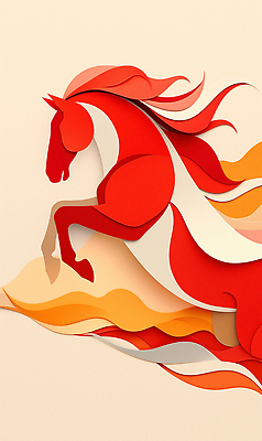 JPG 모양 편집이미지 디자인 종이 예술 컬러 추상 불꽃 빨간색 말_게임 화려 페이퍼아트 조화 창의성 편집실사 병오년 붉은말 AI컴퓨터그래픽 AI콘텐츠 컨셉 무늬 불 말_동물 CG 파일형식 2026년