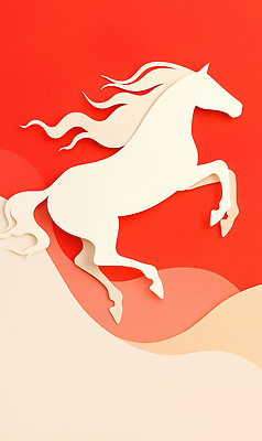 JPG 동물 편집이미지 디자인 종이 예술 백그라운드 곡선 모션 빨간색 흰색 페이퍼아트 신비 조형 상상력 유니콘 창의성 편집실사 병오년 붉은말 AI컴퓨터그래픽 AI콘텐츠 선 컬러 컨셉 말_동물 CG 파일형식 2026년