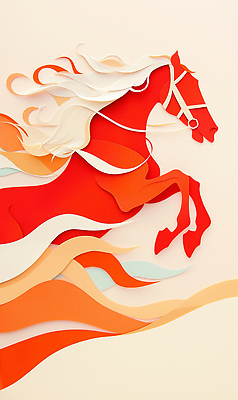 JPG 편집이미지 디자인 종이 예술 컬러 조각 백그라운드 모션 장식 빨간색 달리기 말_게임 페이퍼아트 속도 창의성 스타일 편집실사 병오년 붉은말 AI컴퓨터그래픽 AI콘텐츠 말_동물 CG 파일형식 2026년