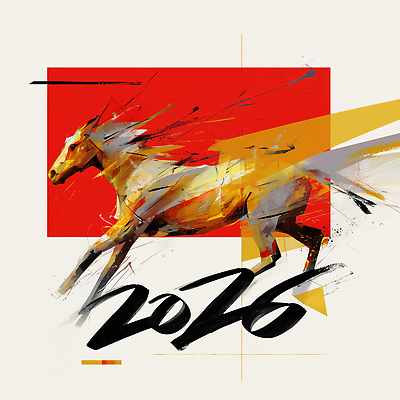 JPG 디자인 예술 상징 컬러 일러스트 모션 미래 기념 그래픽 희망 표현 말_게임 그림 역동적 색채 생동감 창의성 2026년 국내일러스트 병오년 붉은말 AI일러스트 AI콘텐츠 감정 컨셉 말_동물 연도 파일형식