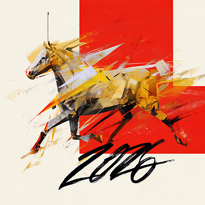 JPG 디자인 아시아 컬러 일러스트 추상 그래픽 빨간색 달리기 금색 표현 말_게임 감각 기수 창의성 2026년 국내일러스트 병오년 붉은말 AI일러스트 AI콘텐츠 나라 무늬 모션 말_동물 연도 파일형식