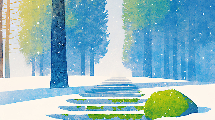 JPG 나무 길 겨울 일러스트 자연 날씨 풍경 평화 걷기 고요 산책 눈 차가움 숲 장면 소음 뷰티풀 흰눈 국내일러스트 AI일러스트 AI콘텐츠 자연요소 식물 계절 컨셉 모션 휴식 눈_날씨 소리 생태계 파일형식