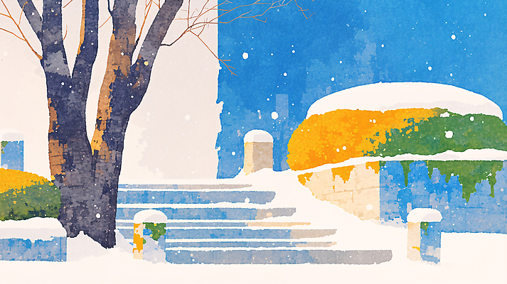 JPG 나무 컬러 겨울 일러스트 자연 풍경 평화 계단 정원 고요 나뭇가지 눈 조용 돌계단 뷰티풀 색감 눈덮임 국내일러스트 AI일러스트 AI콘텐츠 자연요소 식물 계절 컨셉 날씨 돌_바위 생태계 파일형식