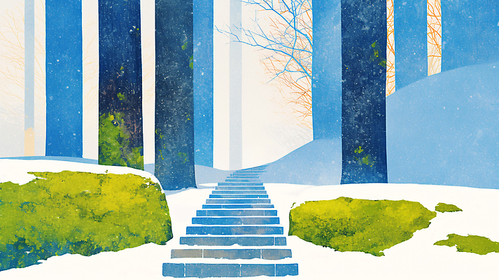 JPG 나무 계절 백그라운드 겨울 일러스트 자연 하늘 산 이끼 풍경 평화 계단 고요 산책로 눈 숲속 숲 조화 뷰티풀 국내일러스트 AI일러스트 AI콘텐츠 자연요소 식물 길 컨셉 날씨 생태계 파일형식