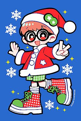 캐릭터 옷 기념일 감정 컬러 컨셉 크리스마스 눈_날씨 파일형식 벡터 산타클로스 귀여움 파란색 눈송이 포즈 활발 축제 아동복 즐거움 장식 패션 스타일 문화 놀이 AI파일 일러스트 일러캐릭터