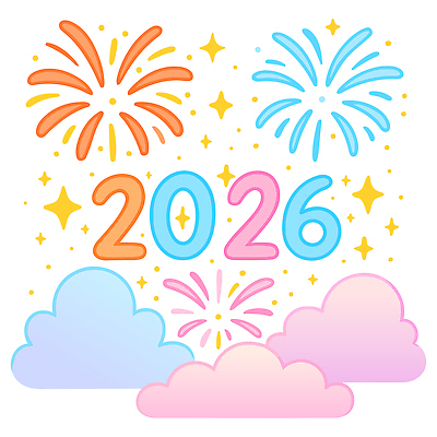 구름 디자인 기념일 별 컬러 백그라운드 일러스트 하늘 새해 불꽃놀이 이벤트 여러명 축제 축하 화려 분위기 연말 연초 2026년 국내일러스트 AI파일 자연요소 다수 컨셉 놀이 사람 연도 파일형식 벡터