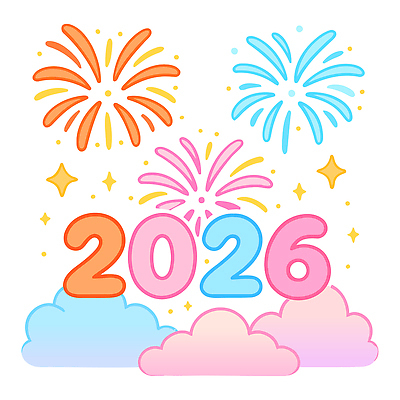 구름 기념일 별 상징 컬러 일러스트 하늘 새해 불꽃놀이 이벤트 반짝임 축제 축하 표현 화려 조화 뷰티풀 연말 2026년 국내일러스트 AI파일 자연요소 컨셉 모션 놀이 연도 파일형식 벡터