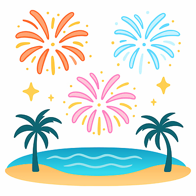 바다 컬러 여행 일러스트 자연 하늘 조명 불꽃놀이 취미 해변 장식 여름 빛 축제 축하 파라솔 화려 분위기 저녁 즐거움 국내일러스트 AI파일 계절 감정 컨셉 놀이 야간 생태계 파일형식 벡터