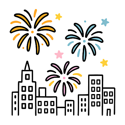 기념일 컬러 일러스트 하늘 불꽃 불꽃놀이 이벤트 여러명 반짝임 축제 놀람 기쁨 축하 도시 화려 분위기 밤 즐거움 장면 연휴 스카이라인 국내일러스트 AI파일 감정 다수 컨셉 모션 놀이 불 표정 사람 공휴일 견과류 파일형식 벡터