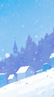 JPG 나무 구름 크리스마스 겨울 일러스트 자연 하늘 아침 날씨 풍경 교회 평화 마을 고요 눈 차가움 시원함 언덕 뷰티풀 국내일러스트 AI일러스트 AI콘텐츠 주간 자연요소 식물 계절 기념일 컨셉 종교건축 건물 생태계 파일형식