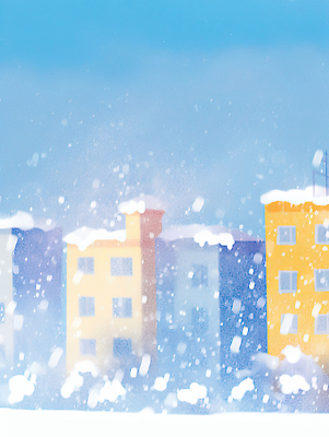 JPG 계절 컬러 겨울 일러스트 자연 하늘 날씨 풍경 건물 파란색 눈 도시 차가움 조화 흐림 눈보라 뷰티풀 국내일러스트 AI일러스트 AI콘텐츠 자연요소 건축물 눈_날씨 생태계 파일형식