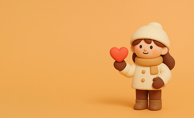 JPG 편집이미지 감정 인형 분홍색 컬러 백그라운드 겨울 따뜻함 사랑 웃음 소녀 귀여움 하트 작음 겨울옷 기부 봉제인형 편집3D AI컴퓨터그래픽 AI콘텐츠 모양 옷 계절 여자 어린이 컨셉 표정 3D 크기 파일형식