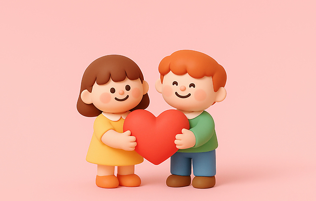 JPG 편집이미지 캐릭터 감정 어린이 분홍색 이야기 사랑 친구 귀여움 우정 하트 포근함 조화 조형 기부 편집3D AI컴퓨터그래픽 AI콘텐츠 모양 컬러 컨셉 관계 사람 3D 감각 파일형식