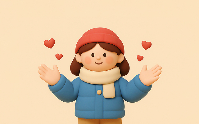 JPG 편집이미지 캐릭터 디자인 옷 행복 컬러 포즈 겨울 따뜻함 표정 사랑 조형물 귀여움 하트 그림 기부 편집3D AI컴퓨터그래픽 AI콘텐츠 모양 계절 감정 컨셉 미술 3D 파일형식