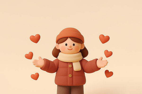 JPG 편집이미지 캐릭터 디자인 감정 포즈 백그라운드 따뜻함 사랑 귀여움 하트 표현 편안함 조형 기부 편집3D AI컴퓨터그래픽 AI콘텐츠 모양 컨셉 3D 감각 파일형식