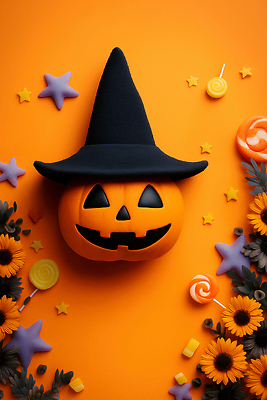 JPG 편집이미지 계절 백그라운드 호박 해바라기 사탕 장식 파티 축제 주황색 할로윈 가을 분위기 오브젝트 마녀 창의력 이미지편집 AI컴퓨터그래픽 AI콘텐츠 꽃 컬러 컨셉 채소 디저트 이벤트 파일형식