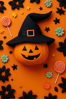 JPG 편집이미지 꽃 어린이 단풍 호박 사탕 웃음 장식 파티 주황색 할로윈 화려 신비 즐거움 이미지편집 AI컴퓨터그래픽 AI콘텐츠 식물 감정 컬러 컨셉 잎 채소 디저트 표정 사람 이벤트 파일형식