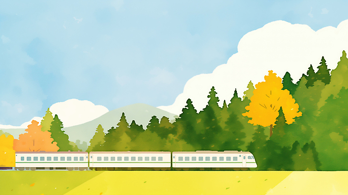 JPG 구름 계절 여행 이동 일러스트 자연 하늘 풍경 초록색 여름 평화 고요 기차 숲 기차여행 뷰티풀 전경 국내일러스트 AI일러스트 AI콘텐츠 자연요소 육상교통 컬러 컨셉 대중교통 생태계 파일형식 탑뷰