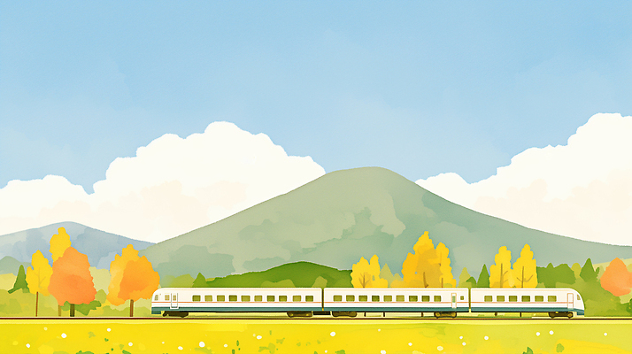 JPG 나무 컬러 여행 교통 이동 단풍 꽃밭 일러스트 자연 하늘 산 풍경 초원 일출 기차 가을 풍경화 국내일러스트 AI일러스트 AI콘텐츠 식물 계절 꽃 육상교통 컨셉 잎 대중교통 노을 그림 생태계 파일형식