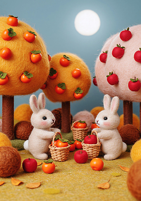 JPG 나무 편집이미지 겨울 과일 자연 풍경 장식 세트 바구니 평화 귀여움 수확 토끼 사과 수공예 편집실사 AI컴퓨터그래픽 AI콘텐츠 식물 계절 컨셉 농업 포유류 반려동물 공예 CG 생태계 파일형식