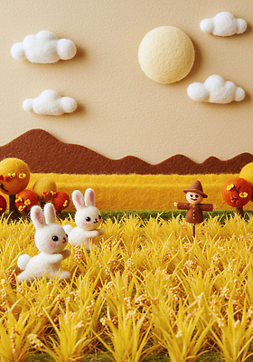 JPG 구름 편집이미지 자연 풍경 초원 태양 농장 귀여움 가을 토끼 공예 오브젝트 허수아비 편집실사 AI컴퓨터그래픽 AI콘텐츠 자연요소 계절 컨셉 농업 포유류 취미 반려동물 CG 생태계 파일형식