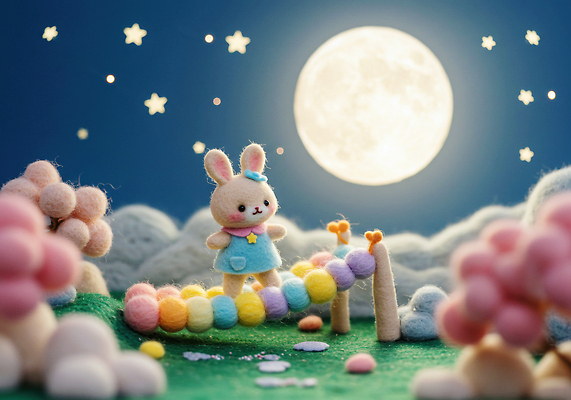 JPG 편집이미지 자연 동화 조명 풍경 장식 밤 공예 달빛 토끼인형 별빛 구름다리 색감 솜사탕 아기토끼 편집실사 AI컴퓨터그래픽 AI콘텐츠 별 새끼 인형 디저트 취미 빛 견과류 달 다리_건축물 토끼 CG 생태계 파일형식