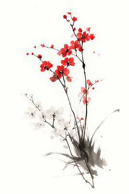 JPG 식물 전통 디자인 꽃 예술 일러스트 자연 수채화 한국 장식 빨간색 고요 흰색 표현 그리기 화가 감성 뷰티풀 색감 국내일러스트 AI일러스트 AI콘텐츠 직업 아시아 컬러 컨셉 모션 생태계 파일형식