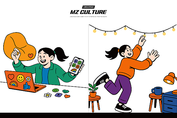 라이프스타일 디자인 여자 행복 감정 컬러 스티커 인터넷 일러스트 장신구 모션 캐주얼 친구 노트북 스마트폰 사무실 디지털 편안함 소통 창의성 MZ세대 국내일러스트 AI파일 옷 컨셉 비즈니스 관계 사람 생활 전자제품 핸드폰 스마트기기 감각 세대 파일형식 벡터