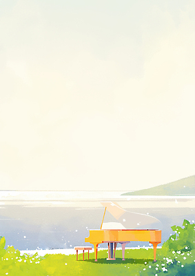 JPG 식물 물결 예술 음악 바다 연주 일러스트 자연 하늘 풍경 해변 햇빛 평화 피아노 시원함 조화 뷰티풀 오후 차분 국내일러스트 AI일러스트 AI콘텐츠 컨셉 문화예술 태양 건반악기 생태계 파일형식