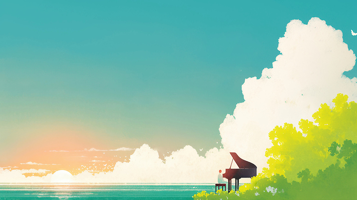 JPG 구름 감정 여유 예술 음악 바다 일러스트 자연 휴식 풍경 해변 평화 소리 고요 일몰 피아노 뷰티풀 색감 풍경화 국내일러스트 AI일러스트 AI콘텐츠 자연요소 컨셉 문화예술 노을 건반악기 그림 생태계 파일형식