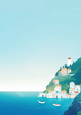 JPG 여유 바다 여행 일러스트 자연 수채화 풍경 해변 건물 여름 햇빛 마을 도시 언덕 조용 풍경화 선박 수평선 국내일러스트 AI일러스트 AI콘텐츠 건축물 계절 감정 수상교통 태양 그림 생태계 파일형식