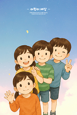PSD 행복 어린이 포즈 일러스트 놀이 하늘 미소 웃음 일상 친구 그룹 놀이터 즐거움 순간 국내일러스트 감정 관계 표정 사람 라이프 파일형식