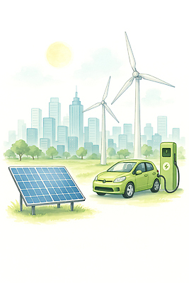 JPG 공원 일러스트 자동차 자연 미래 기술 초록색 발전소 에너지 도시 풍력에너지 도심 친환경 태양에너지 기후변화 전기자동차 충전소 국내일러스트 AI일러스트 AI콘텐츠 공공시설 육상교통 컬러 컨셉 날씨 환경 변화 그린에너지 생태계 충전 파일형식