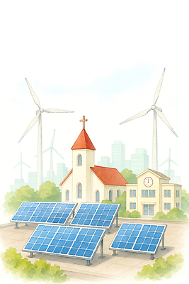 JPG 일러스트 학교 자연 기술 건물 교회 자연보호 에너지 도시 발전 그린에너지 모던 친환경 집열판 풍력기 기후변화 녹지 국내일러스트 AI일러스트 AI콘텐츠 건축물 교육 컨셉 종교건축 날씨 환경 변화 풍력에너지 보호 생태계 태양에너지 파일형식