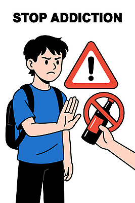 손 교육 감정 포스터 일러스트 모션 청소년 경고 소년 표현 도움 선택 위험 거절 그림 예방 신호 중독 아이템 심각 국내일러스트 AI파일 남자 어린이 컨셉 사람 신체부위 파일형식 벡터