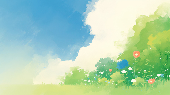 JPG 식물 꽃 컬러 일러스트 자연 하늘 풍경 잔디 초원 평화 환경 정원 봄 대기 이미지 자원 뷰티풀 생동감 국내일러스트 AI일러스트 AI콘텐츠 계절 컨셉 생태계 파일형식