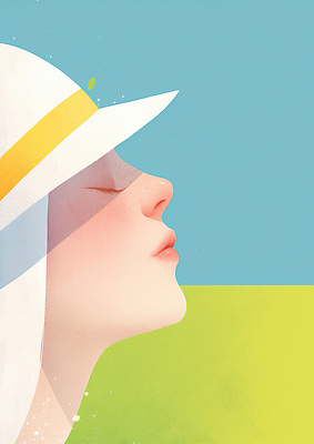 JPG 모자 헤어스타일 여자 감정 얼굴 예술 컬러 일러스트 자연 하늘 미소 풍경 일상 여름 햇빛 평화 편안함 그림 뷰티풀 상상력 국내일러스트 AI일러스트 AI콘텐츠 잡화 계절 컨셉 표정 사람 라이프 신체부위 태양 감각 생태계 파일형식