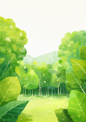 JPG 나무 식물 잎 일러스트 자연 생명 휴식 산 풍경 초록색 여름 햇빛 환경 정원 고요 산책 공간 대기 숲 소음 국내일러스트 AI일러스트 AI콘텐츠 계절 컬러 컨셉 태양 소리 생태계 파일형식