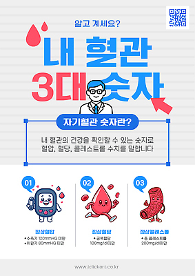 템플릿 포스터 수치 건강 관리 설명 진료 정보 체크표시 예방 혈관 생활습관 중요성 콜레스테롤 혈당 혈압 이미지템플릿 AI파일 컨셉 의학 모션 그래프 장기_의학 혈액 확인 습관 파일형식 벡터