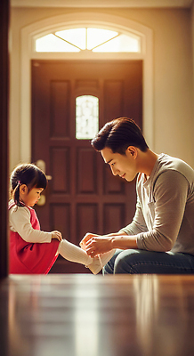 JPG 편집이미지 딸 어린이 신발 가족 놀이 집안 따뜻함 사랑 생활 아빠 편안함 순간 의료성형뷰티 부녀 편집실사 AI인물포토 AI콘텐츠 감정 관계 실내 사람 감각 CG 파일형식 AI포토