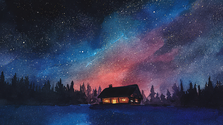 JPG 계절 별 호수 여행 일러스트 자연 밤하늘 하늘 아침 밝음 풍경 일상 빛 평화 고요 숲 오두막 은하수 뷰티풀 스카이 국내일러스트 AI일러스트 AI콘텐츠 주간 자연요소 컨셉 라이프 야간 생태계 파일형식