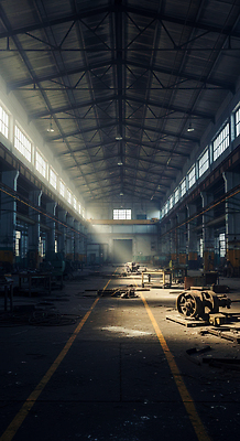 JPG 편집이미지 산업 공장 빛 어둠 기계 고요 도구 창고 흔적 과거 내일 편집실사 AI포토 AI콘텐츠 컨셉 공업 CG 파일형식