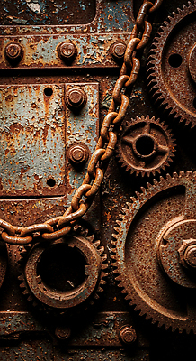 JPG 편집이미지 산업 공업 금속 기계 장비 부속품 쇠사슬 부식 질감 복고 회전 기어 편집실사 기계공학 AI포토 AI콘텐츠 재질 CG 오브젝트 공학 파일형식