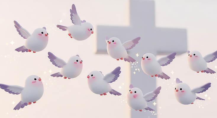 JPG 모양 편집이미지 백그라운드 십자가 자연 하늘 풍경 평화 비둘기 조화 뷰티풀 편집3D AI컴퓨터그래픽 AI콘텐츠 컨셉 조류 3D 생태계 파일형식