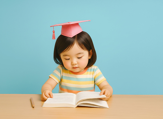 JPG 편집이미지 교육 어린이 컬러 백그라운드 학사모 놀이 밝음 책 학습 독서 줄무늬 아기 집중 즐거움 홈스쿨링 이미지편집 AI컴퓨터그래픽 AI콘텐츠 모자_잡화 감정 컨셉 무늬 졸업 사람 홈스쿨 파일형식