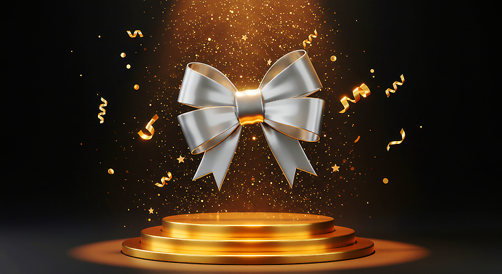 JPG 편집이미지 기념일 리본 상징 성공 조명 이벤트 반짝임 축제 기쁨 금색 축하 소중 트로피 잔치 포디움 이미지편집 AI컴퓨터그래픽 AI콘텐츠 감정 컬러 컨셉 모션 무대 상_우승 파일형식