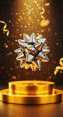 JPG 편집이미지 디자인 기념일 리본 백그라운드 조명 이벤트 공중 장식 반짝임 축제 금색 화려 입자 은색 뷰티풀 포디움 이미지편집 AI컴퓨터그래픽 AI콘텐츠 컬러 컨셉 모션 무대 파일형식